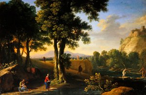 Den hellige familie i et landskab, ca. 1640 (olie på lærred) af Herman van Swanevelt