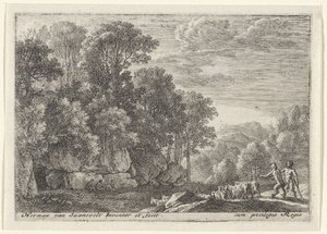 To satyrer med en flok geder Landskaber med satyrer (serietitel) af Herman van Swanevelt