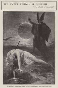 Wagner-festivalen i Bayreuth: Siegrfrieds død (litho) af Hermann (after) Hendrich