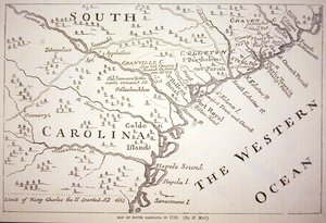 Kort over South Carolina i 1730 (litho) af Hermann (after) Moll