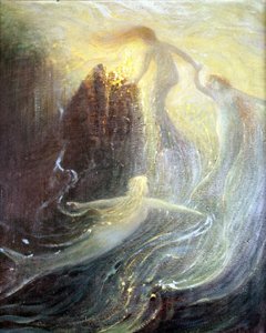Set til operaen "Les filles du Rhine"" af Richard Wagner, skabt i 1869: maleri af Herman Hendrich. Wagner Museum Bayreuth. af Hermann Hendrich
