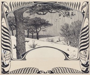 Et vinterlandskab inden for en jugendstil-grænse af Hermann Hirzel