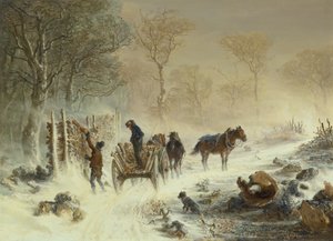Læsser træ i sneen, 1858