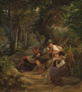 Tre øvre bayerere hviler på en alpesti, 1841