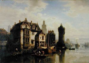 Udsigt over Rotterdam (olie på panel) af Hermann Meyerheim