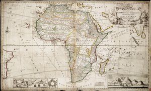 Kort over Afrika, ca. 1715 (koloreret stik)