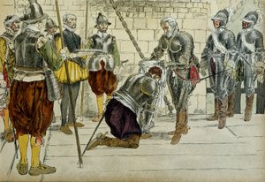 Charles II af Cosse Brissac (Cosse-Brissac) (1562-1621 eller 1626) blev marchal af Frankrig af Henri IV (1553-1610), før han gik ind i Paris den 22. marts 1594. Den prevot af købmænd Jean Lhuillier (?), der stod ved siden af holderne byens nøgler. Illustra af Hermann Vogel
