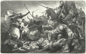 Kristne kæmper mod almohaderne i slaget ved Las Navas de Tolosa, Spanien, 1212 af Hermann Vogel
