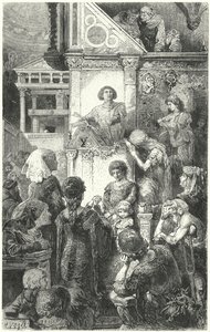 Giovanni Boccaccio reciterer Dantes guddommelig komedie for befolkningen i Firenze, 14. århundrede af Hermann Vogel
