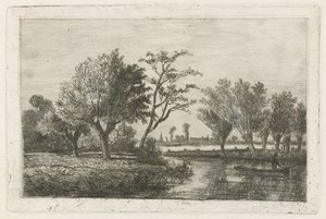 Flod med en lystfisker i en båd af Hermanus Jan Hendrik van Rijkelijkhuysen
