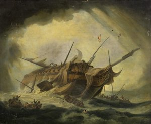 Synkende fregat (olie på lærred)