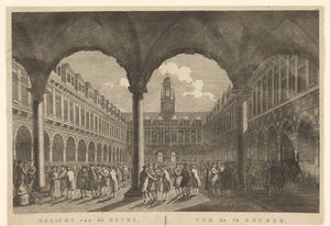 Udsigt over gården til Beurs van Hendrick de Keyser Udsigt over børsen, i Amsterdam / Vue de la Bourse, à Amsterdam (titel på objekt) af Hermanus Petrus Schouten (possibly)