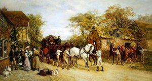 Venter på kroen (olie på lærred) af Heywood Hardy