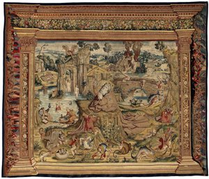Gobelin inspireret af Hieronymus Boschs værk, ca. 1560 (guld, sølv, silke og uld) af Hieronymus (after) Bosch