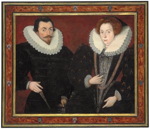 Dobbeltportræt af Sir John Harington (1560-1612), af Kelston, og Mary, Lady Harington (ca. 1571-1634), ca. 1589-93 (olie på panel overført til karton) af Hieronymus (attr. to) Custodis
