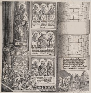Maximilian som arkitekt, med en statue af St. Leopold og buster af Maximilians Ance..., 15171518.