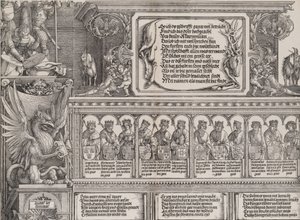 Den øverste Afsnit af den højre Portal, med Indskriften paa et Hjorteskind, en Frise med ..., 1515.