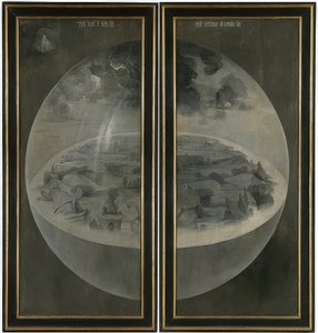 Jordens glædes have. Triptykon, bagside: Skabelsen. Omkring 1500-05 af Hieronymus Bosch