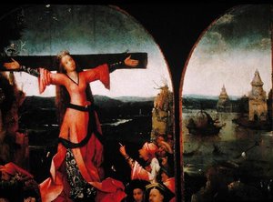 St. Liberata Triptykon (olie på panel) (detalje af 165417) af Hieronymus Bosch