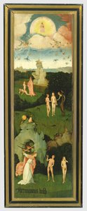 The Haywain: venstre fløj af triptykonen, der forestiller Edens Have, ca. 1500 (panel) af Hieronymus Bosch