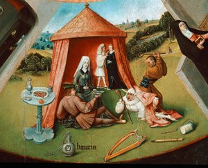 Lysten. Detalje fra tabellen over de syv kardinalsynder (olie på træ af Hieronymus Bosch