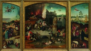 Sankt Anthonys fristelse. Høj opløsning gengivelse fra Google Art Project. Det øverste venstre hjørne skulle omsamples af Hieronymus Bosch