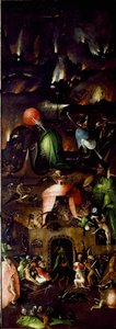 Tryptic of the Last Judgment: højre panel, der repræsenterer helvede. Maleri på træ af Hieronymus Van Aeken (Aken) dit Jerome Bosch (1450-1516) 1504 circa Sun. 167,5x60 cm Wien, kunstakademiets malerigalleri af Hieronymus Bosch
