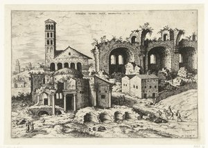 Udsigt over Romulus-templet og Konstantins basilika Rvinarvm Templi Pacis (...) (titel på objekt) Romerske ruiner (serietitel)