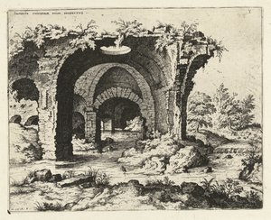 Udsigt over en ruin i Rom Incerte cvvs dam irvine prospekt (titel på objekt) Romerske ruiner (serietitel) af Hieronymus Cock