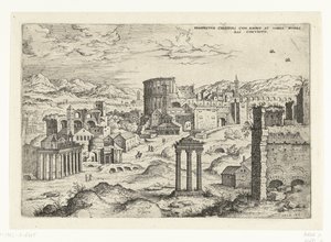 Se på Forum Romanum (titel på objekt) Romerske ruiner (serietitel) af Hieronymus Cock