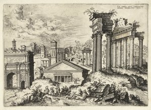 Udsigt over Forum Romanum fra Capitol Ex variis, apvd capitolvm rvinis (...) (titel på objekt) Romerske ruiner (serietitel) af Hieronymus Cock