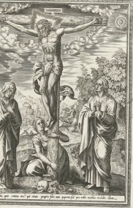 Korsfæstelse med Maria, Johannes Døberen og Maria Magdalene af Hieronymus Cock