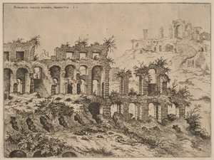 Udsigt over Colosseum med Palatinerhøjen i baggrunden af Hieronymus Cock