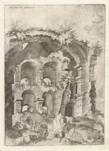 Syvende udsigt over Colosseum i Rom Colossi til prospekt vs 7 (titel på objekt) Romerske ruiner (serietitel) af Hieronymus Cock
