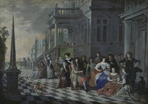 Karakterer, der laver musik foran et palads, 1672