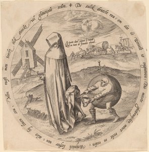 Misantropen plyndret af verden af Hieronymus Wierix after Pieter Bruegel the Elder