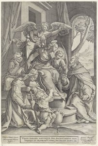 Hellig familie med Elizabeth og Johannes Døberen, efter Denys Calvaert, 1563 - før 1611 af Hieronymus or Jerome Wierix
