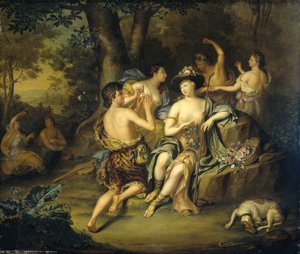 Hyrder og hyrinder i et landskab Kroning af Mirtillo af Amarillis af Hieronymus van der Mij