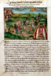 Venezuelanere angriber spanske conquistadorer, c1500-tallet af Hieronyouse Koler