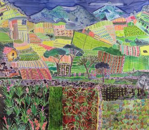 Cabbages and Lillies Revisited, Guatemala, 2006 (farvestoffer på silke) af Hilary Simon