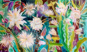 Night Flowering Moonflower, Peru, 2022 (farvning og maling på silke)