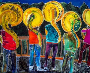 Sousafoner, de dødes dag, Oaxaca, 2023 (farver på silke) af Hilary Simon