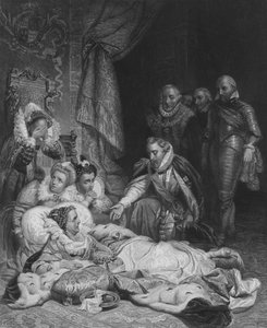 Dronning Elizabeths død (gravering) af Hippolyte Delaroche