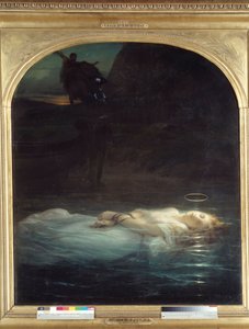 Det unge martyrium Liget af en ung kristen martyr, der bærer en aureole, der flyder på en vandmasse. Maleri af Paul Delaroche (1797-1856) 1855 søn. 1,7x1,48 m Paris, Musée du Louvre.
