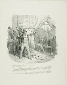 Kom ind, mine damer og herrer. Indenfor vil I se den berømte litografi-antoccini-familie ... Frontispice til "Album of 1824". af Hippolyte Bellange
