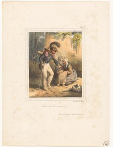 Soldat giver en fattig kvinde nogle penge Dieu vous benira mon brave (titel på objekt) Litografisk album nr. 9 (serietitel)