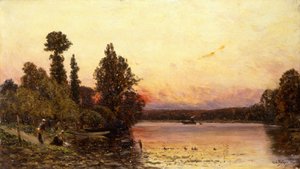 Solnedgang, ved flodens kant, 1904