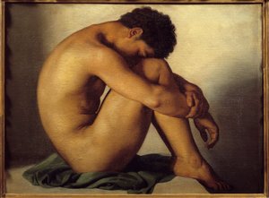 Studie af ung mand nøgen maleri af Hypolithe Flandrin (1809-1864)