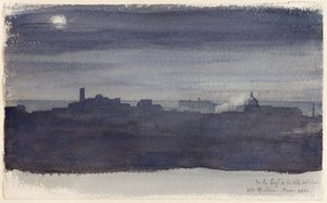 Udsigt over Rom om natten af Hippolyte Flandrin