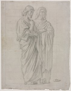 To stående skikkelser (Studie for den venstre del af Apostlenes Mission) af Hippolyte Jean Flandrin